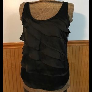 21 Black satin layered ruffle sleeveless blouse